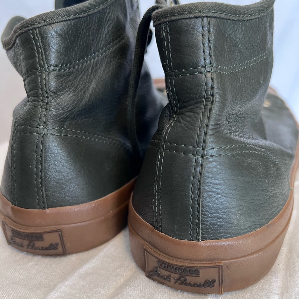 Jack Percell Leather Converse Dark Green and Brown High-Top Sneakers - Picture 4 of 10